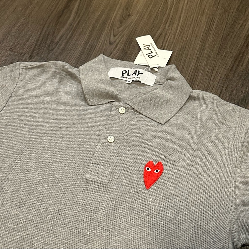 Brand NWT Comme des Garçons Play CDG Long Heart Grey Polo - Picture 2 of 8